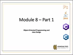 Module 8 – Part 1 Object-Oriented Programming and