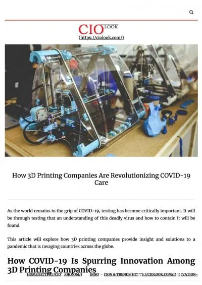 How 3D Printing Companies Are Revolutionizing COVID-19 Care