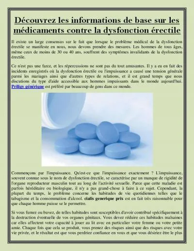 Découvrez les informations de base sur les médicaments contre la dysfonction érectile