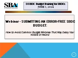 Webinar - SUBMITTING AN ERROR-FREE SBDC BUDGET:
