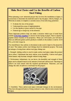 Make Best Choice and Use the Benefits of Carbon Steel Fitting