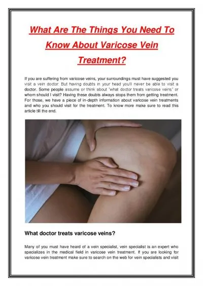 What Are The Things You Need To Know About Varicose Vein Treatment?