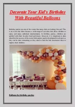 Decorate Your Kid’s Birthday With Beautiful Balloons