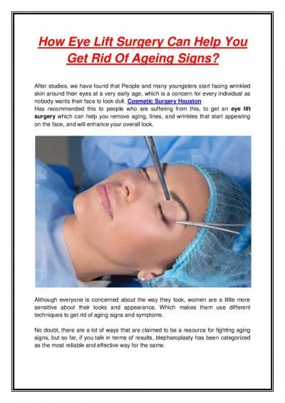 How Eye Lift Surgery Can Help You Get Rid Of Ageing Signs?