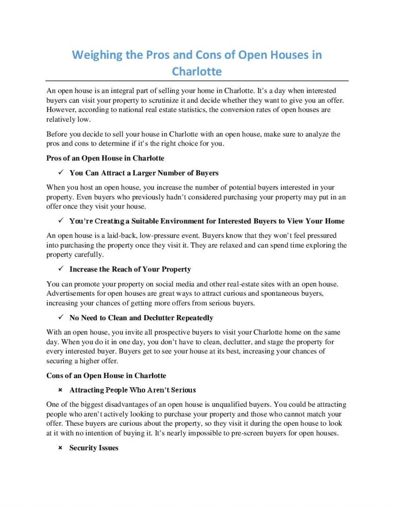 PDF-Weighing the Pros and Cons of Open Houses in Charlotte