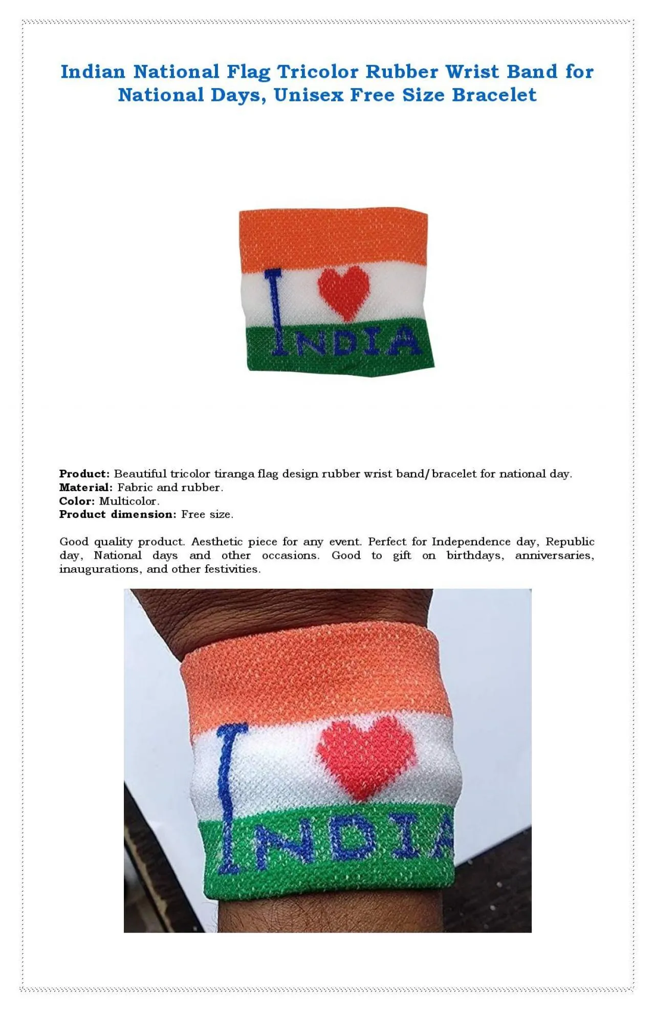 PDF-Unisex Free Size Indian National Flag Bracelet