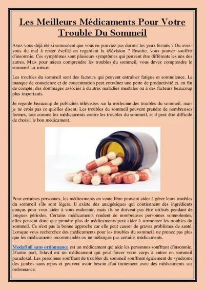 Les Meilleurs Médicaments Pour Votre Trouble Du Sommeil