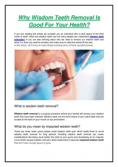 Why Wisdom Teeth Removal Is Good For Your Health?