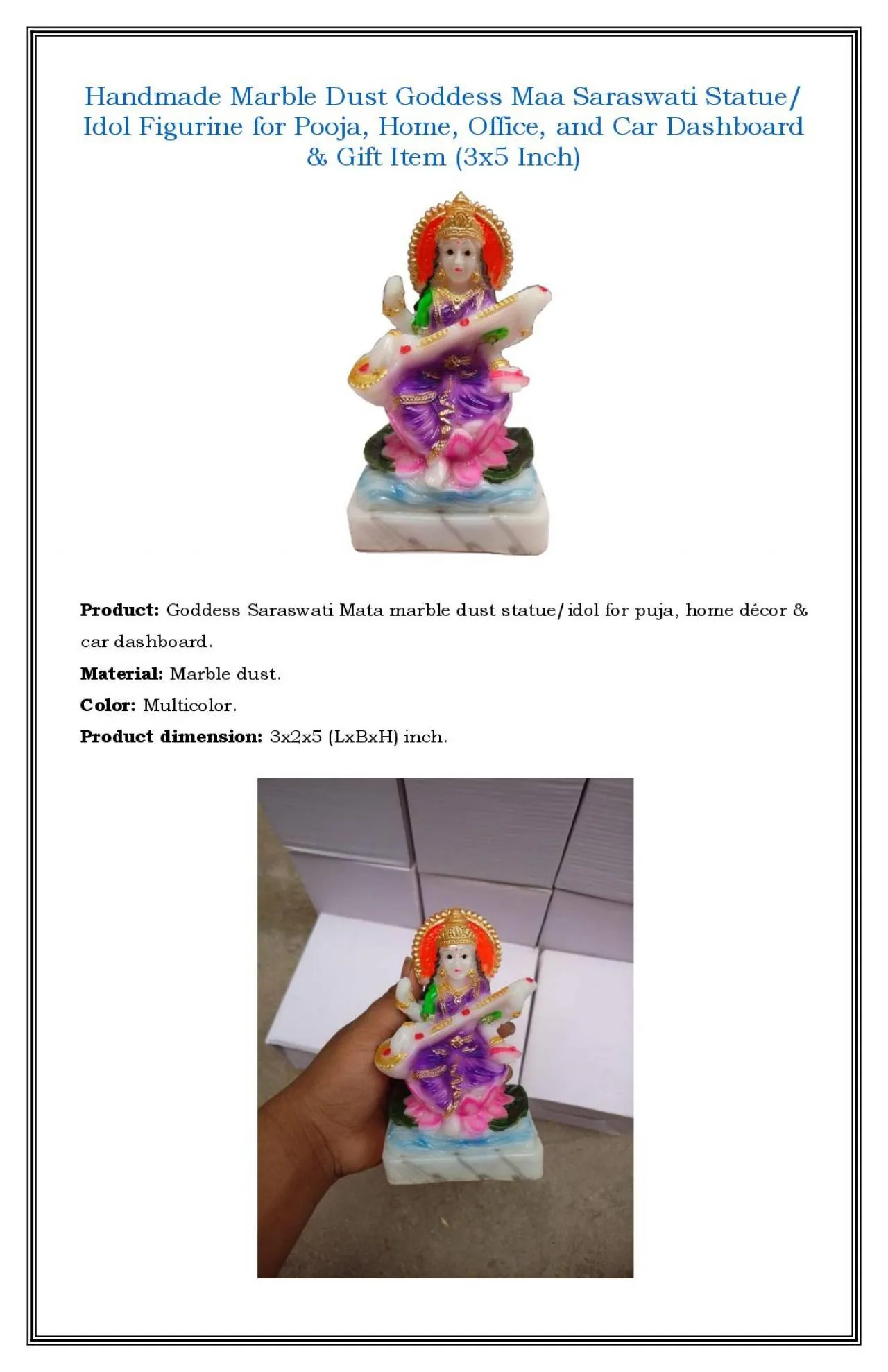 PDF-Marble Dust Maa Saraswati Statue