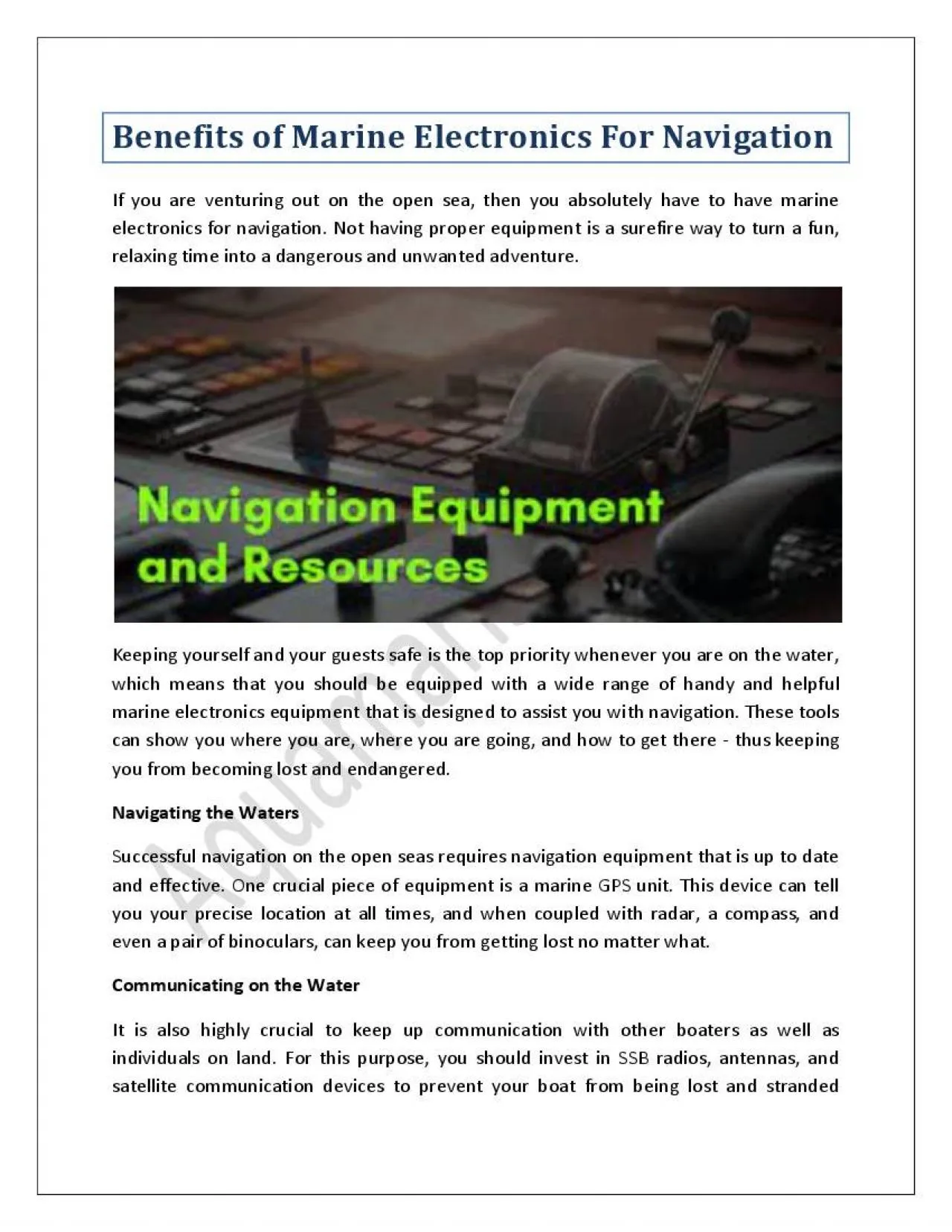 PDF-Benefits of Marine Electronics For Navigation