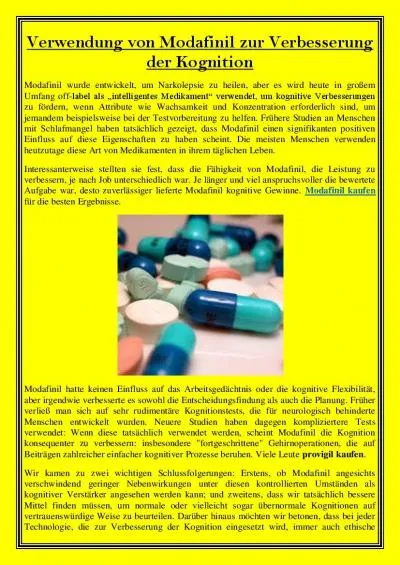 Verwendung von Modafinil zur Verbesserung der Kognition