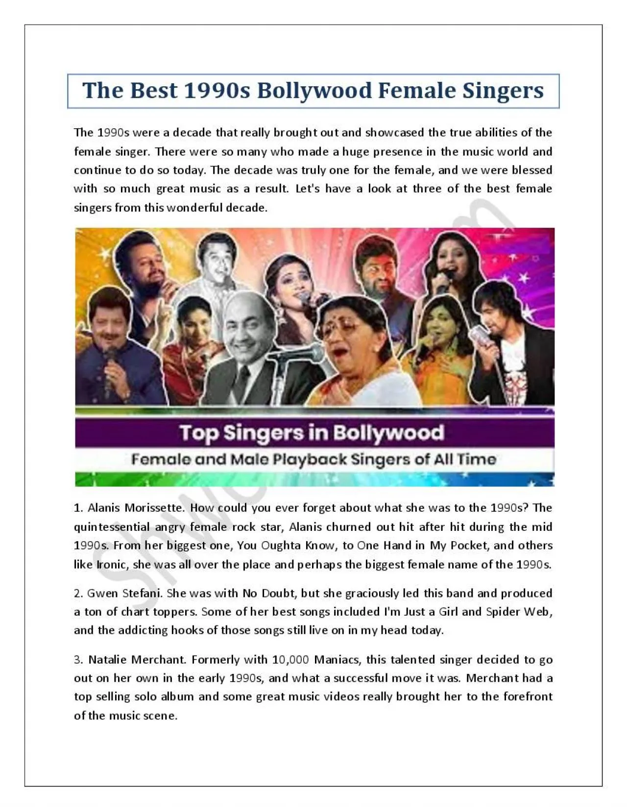 PDF-The Best 1990s Bollywood Female Singers