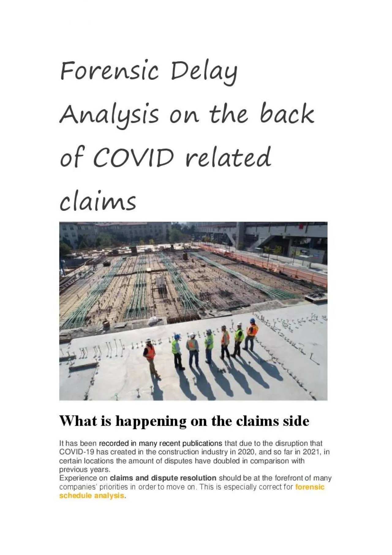 PDF-Forensic Delay Analysis on the back of COVID related claims