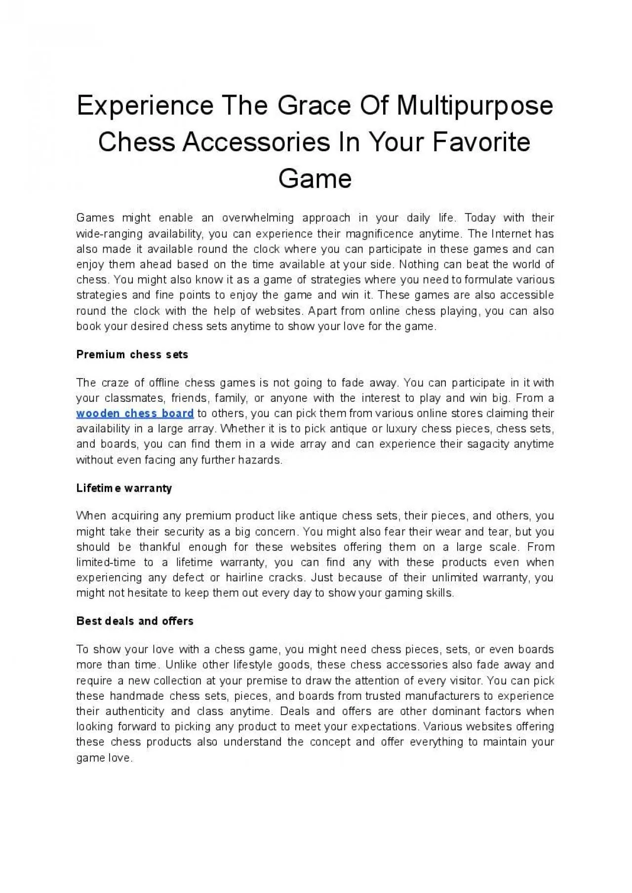 PDF-Experience The Grace Of Multipurpose Chess Accessories In Your Favorite Game