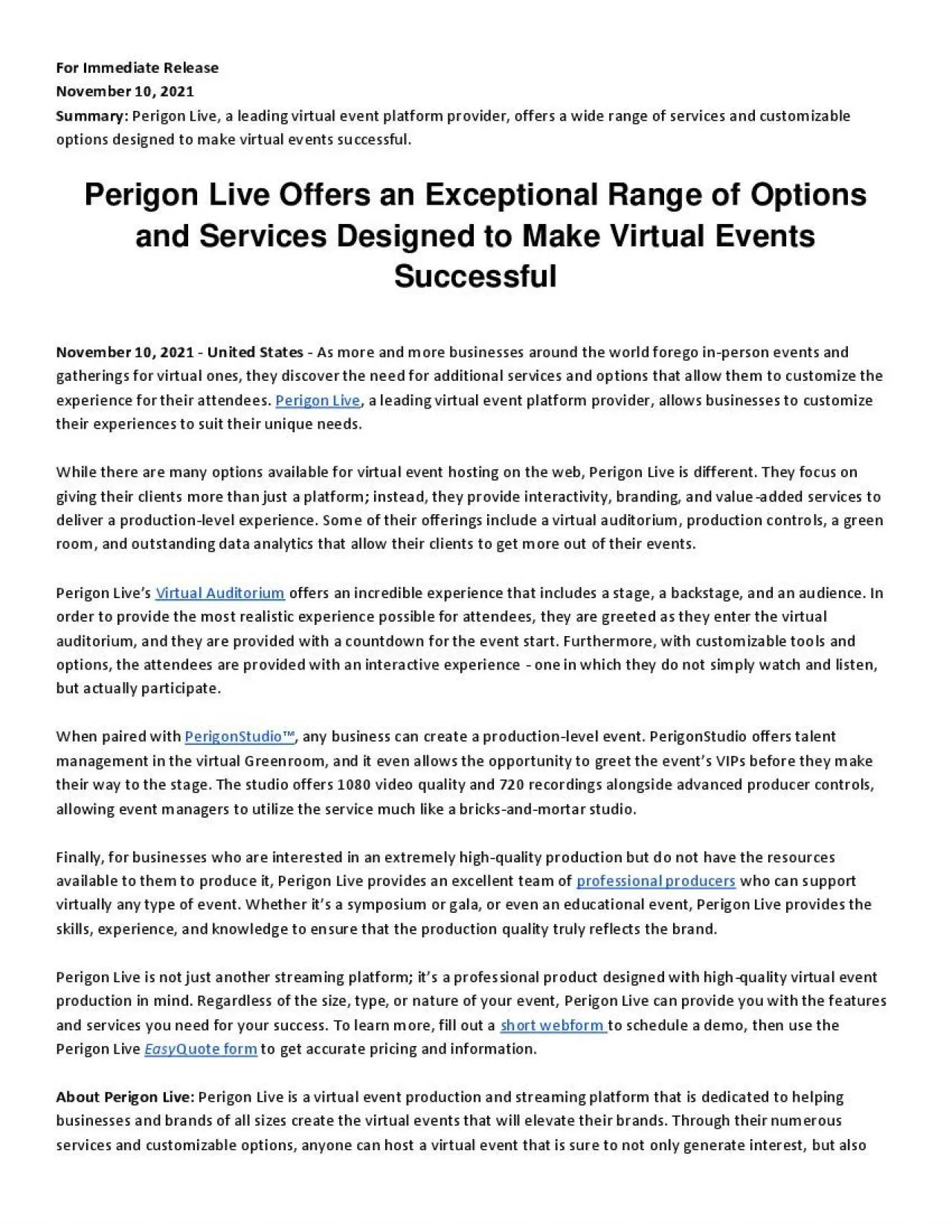 PDF-Perigon Live Offers an Exceptional Range of Options and Services Designed to Make Virtual