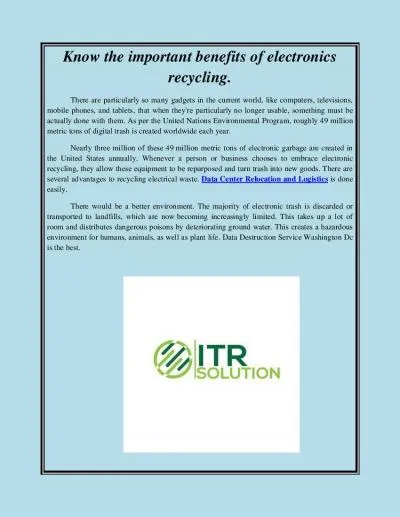 Know the important benefits of electronics recycling.