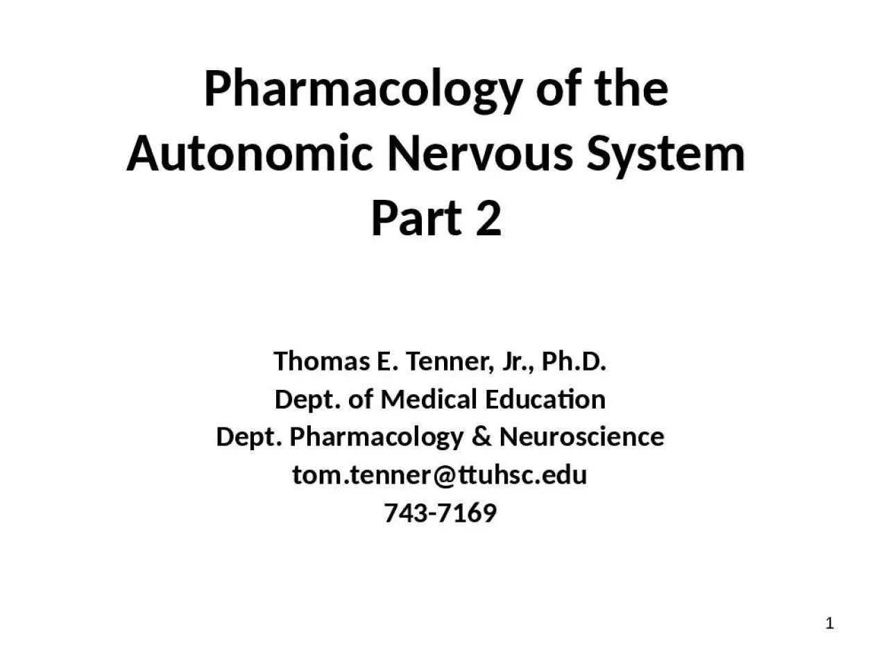 PPT-Pharmacology of the Autonomic