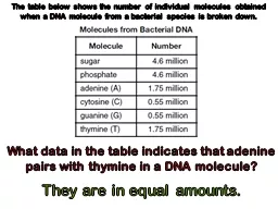 The table below shows the number of individual molecules obtained when a DNA molecule