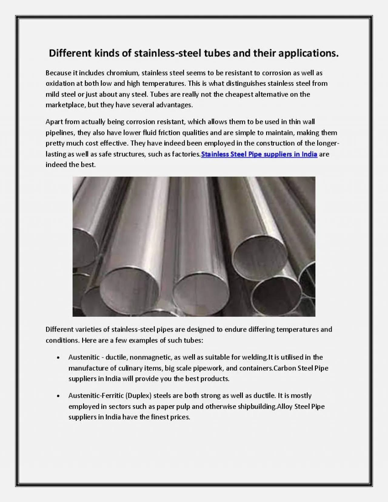 PDF-Different kinds of stainless-steel tubes and their applications.