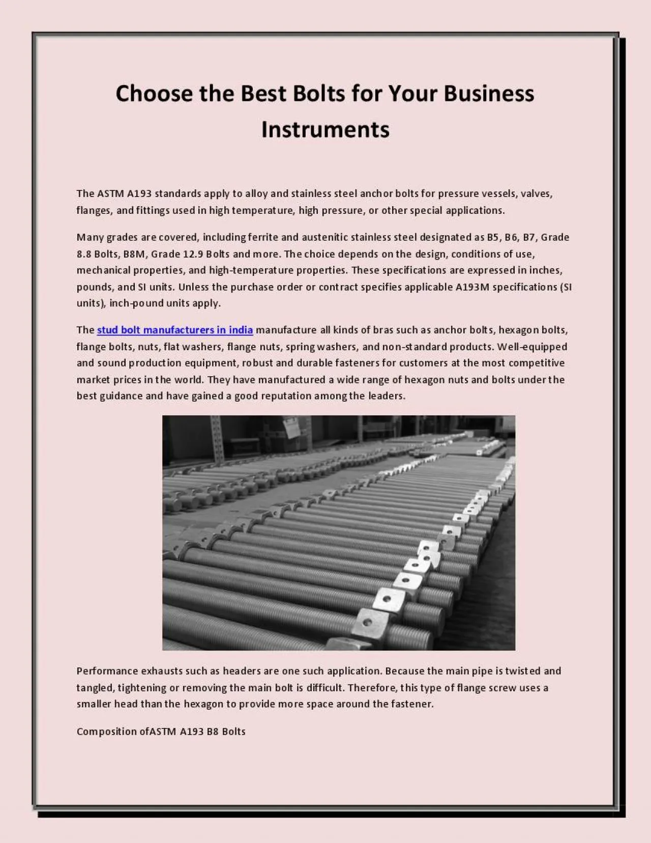 PDF-Choose the Best Bolts for Your Business Instruments