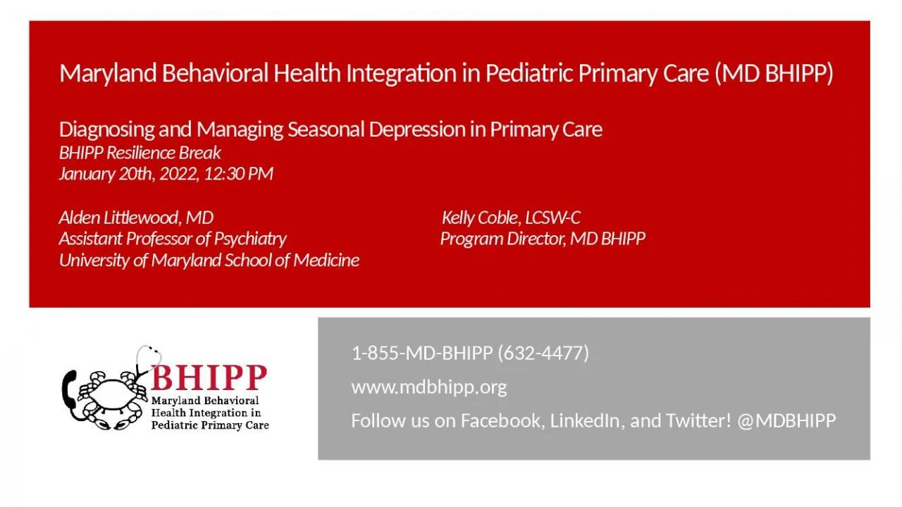 PPT-Maryland Behavioral Health Integration in Pediatric Primary Care (MD BHIPP)