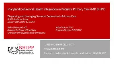 Maryland Behavioral Health Integration in Pediatric Primary Care (MD BHIPP)