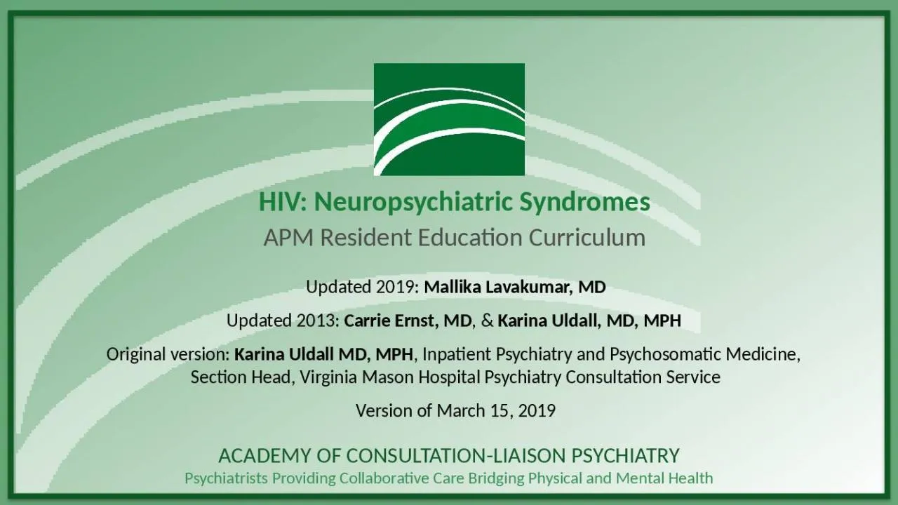 PPT-HIV: Neuropsychiatric Syndromes