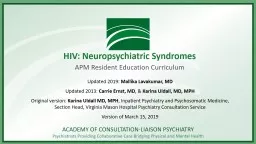 HIV: Neuropsychiatric Syndromes