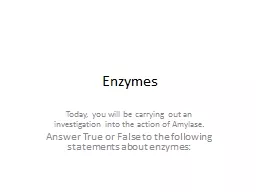 Enzymes Today, you will be carrying out an investigation into the action of Amylase