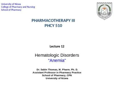 Lecture 12 Hematologic Disorders