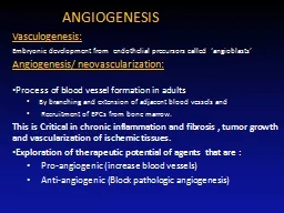 ANGIOGENESIS Vasculogenesis:
