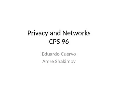 Privacy and Networks CPS 96