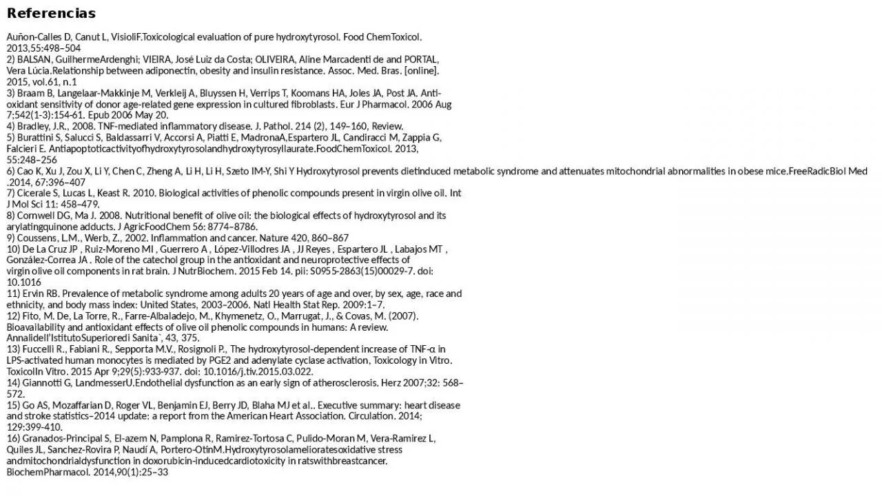 PPT-Referencias Auñon-Calles D, Canut L, VisioliF.Toxicological evaluation of pure hydroxytyrosol.