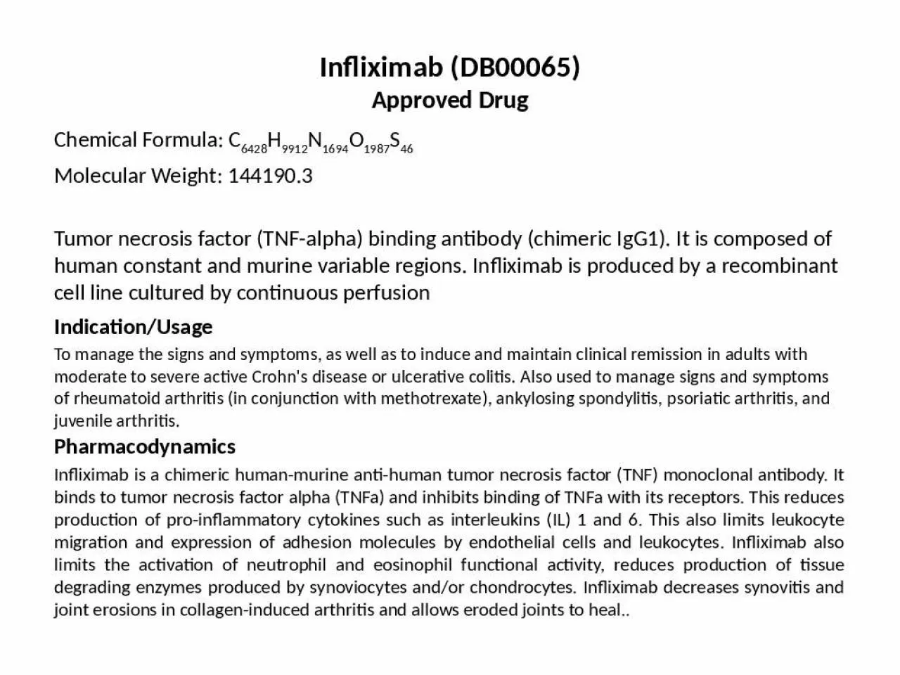 PPT-Infliximab (DB00065) Approved Drug