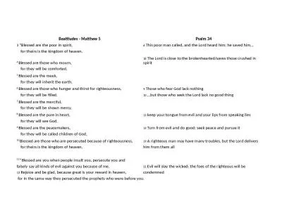 Beatitudes - Matthew 5 Psalm 34