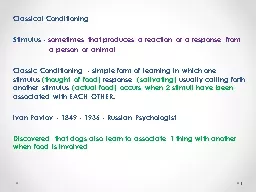 Classical Conditioning Stimulus -