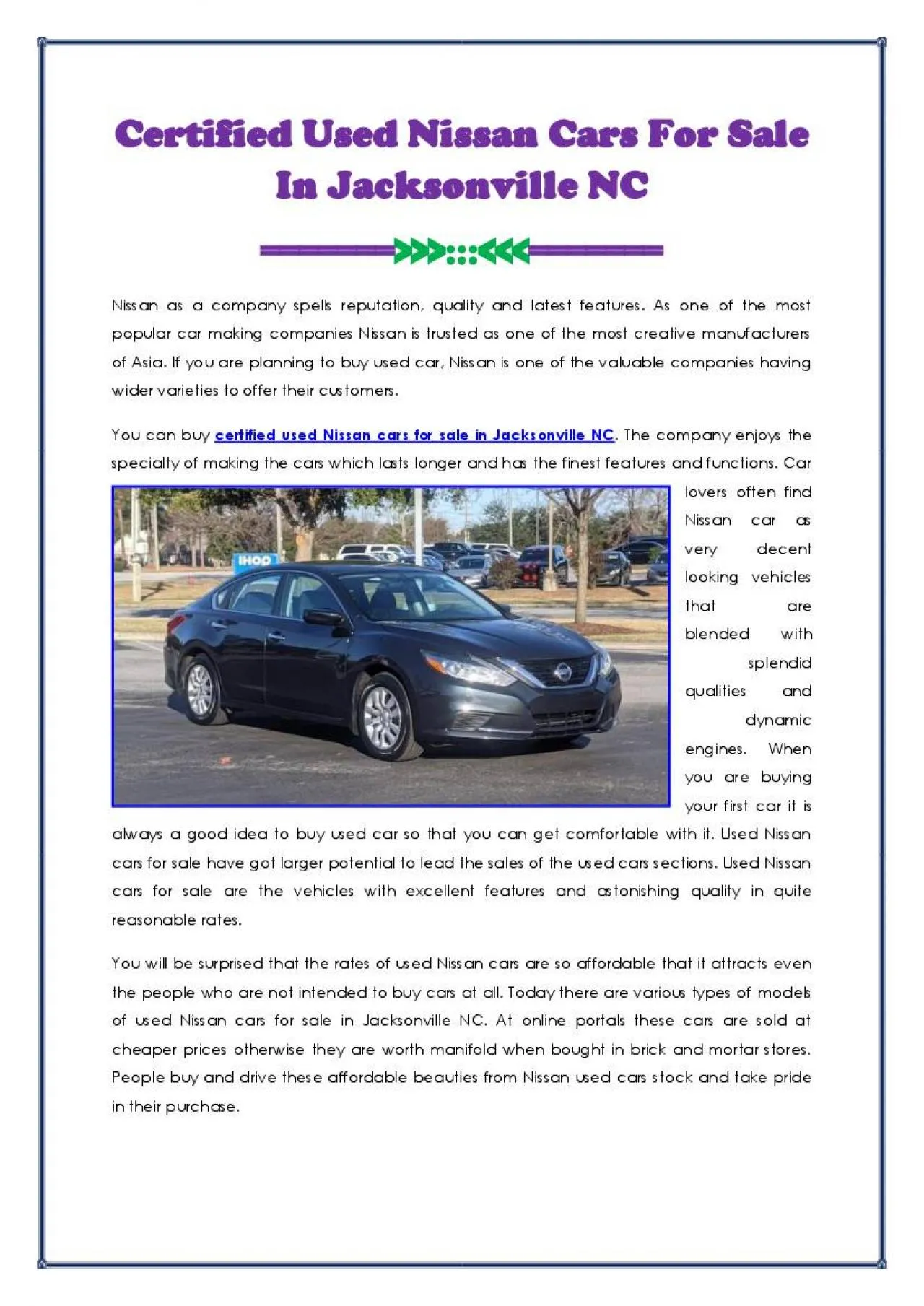 PDF-Certified Used Nissan Cars For Sale In Jacksonville