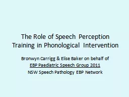The Role of Speech  P erception