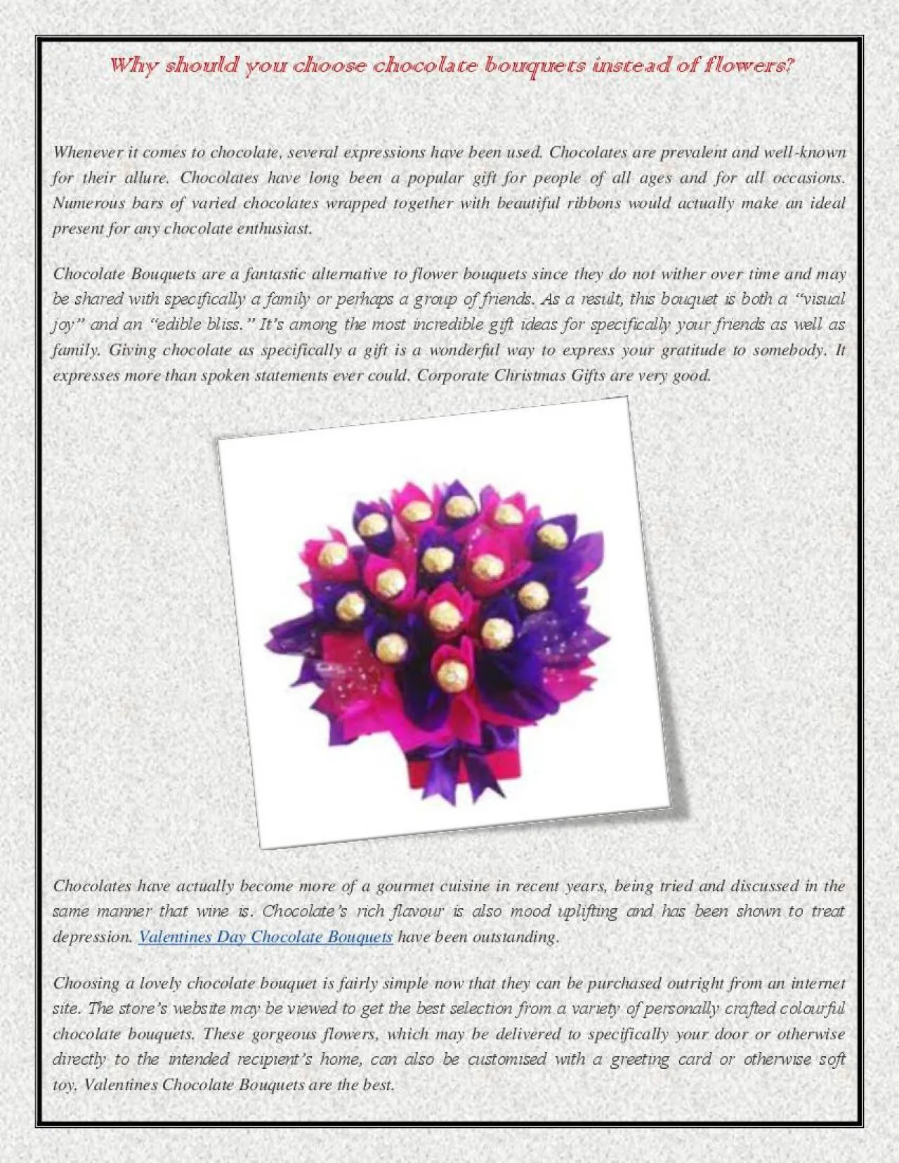 PDF-Why should you choose chocolate bouquets instead of flowers? Why should you choose chocolate