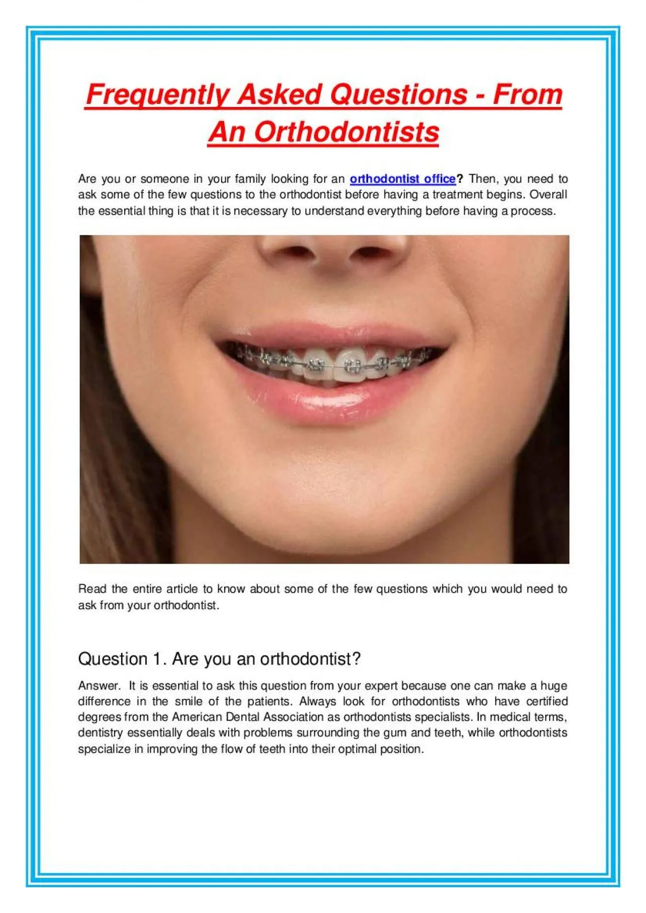 PDF-Frequently Asked Questions - From An Orthodontists