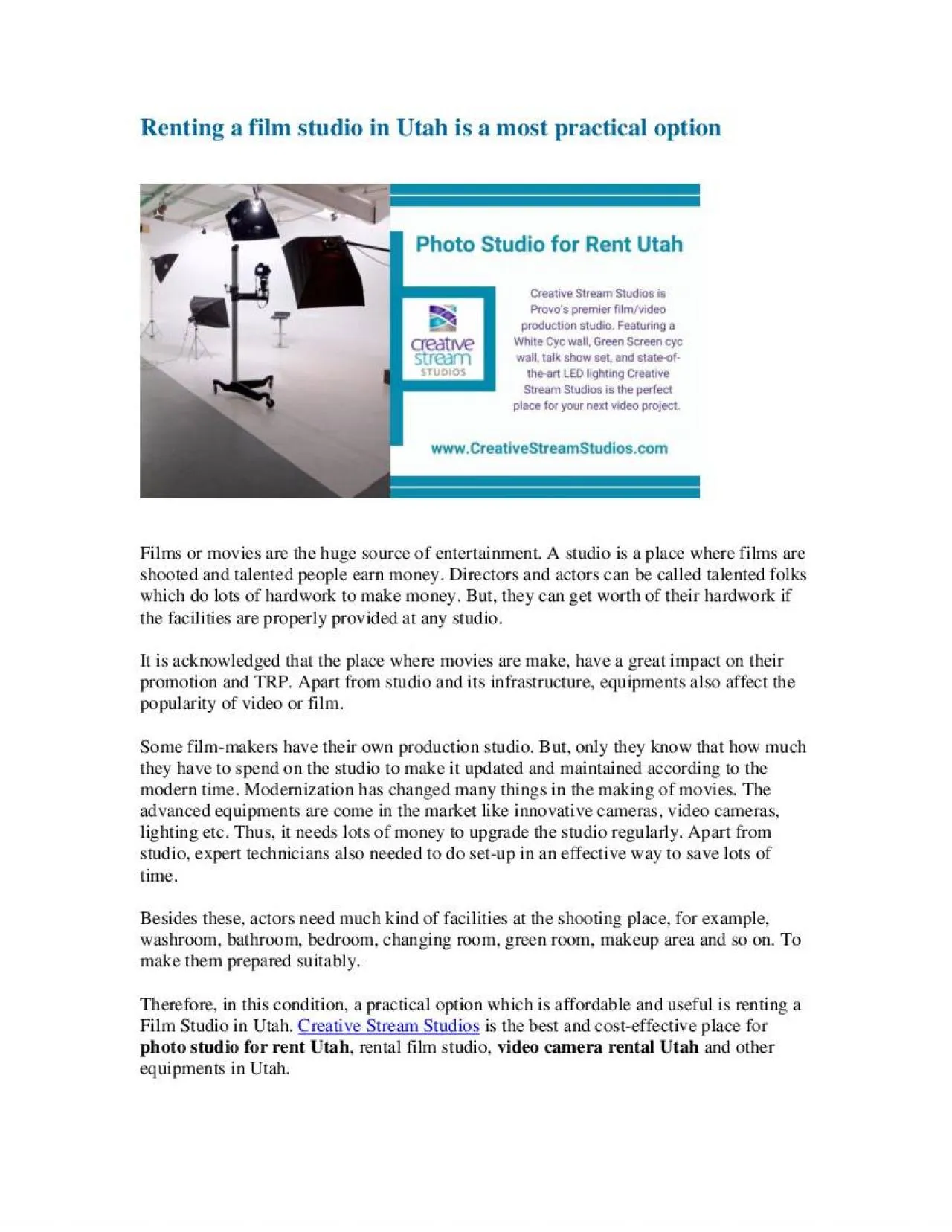 PDF-Renting a film studio in Utah is a most practical option