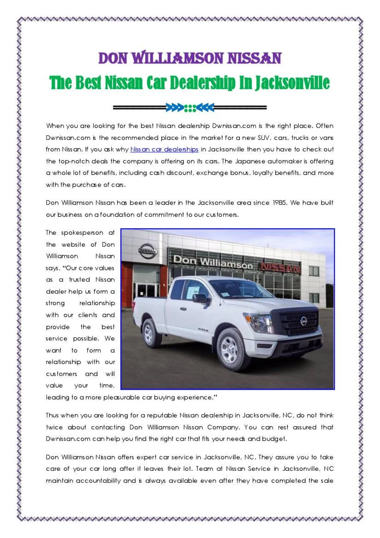 PDF-Nissan Car Dealer In Jacksonville North Carolina