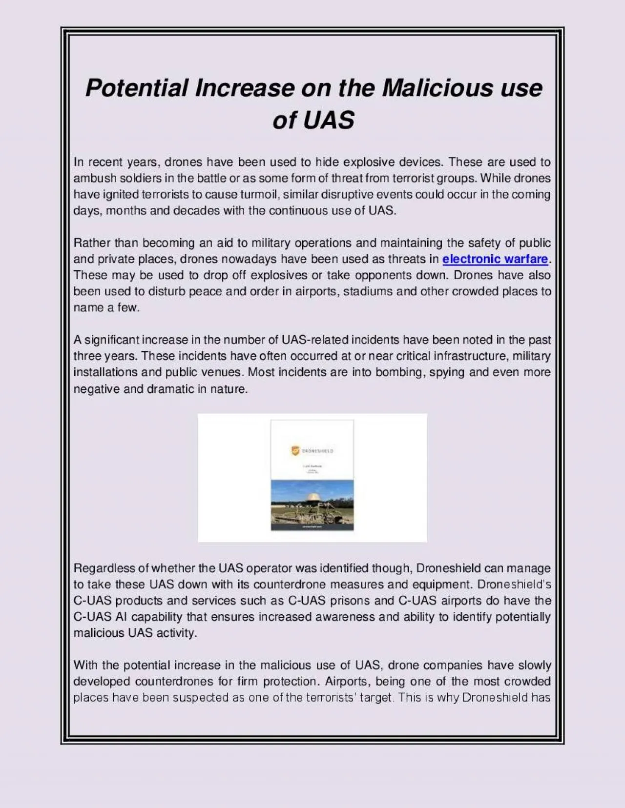 PDF-Potential Increase on the Malicious use of UAS