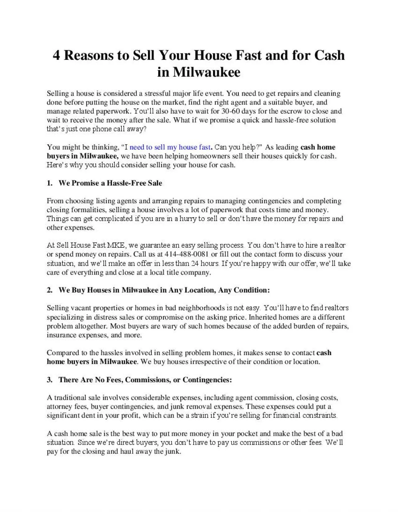 PDF-4 Reasons to Sell Your House Fast and for Cash in Milwaukee