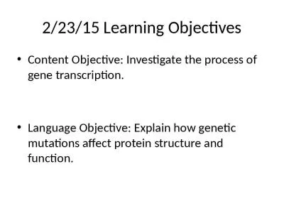 2/23/15 Learning Objectives