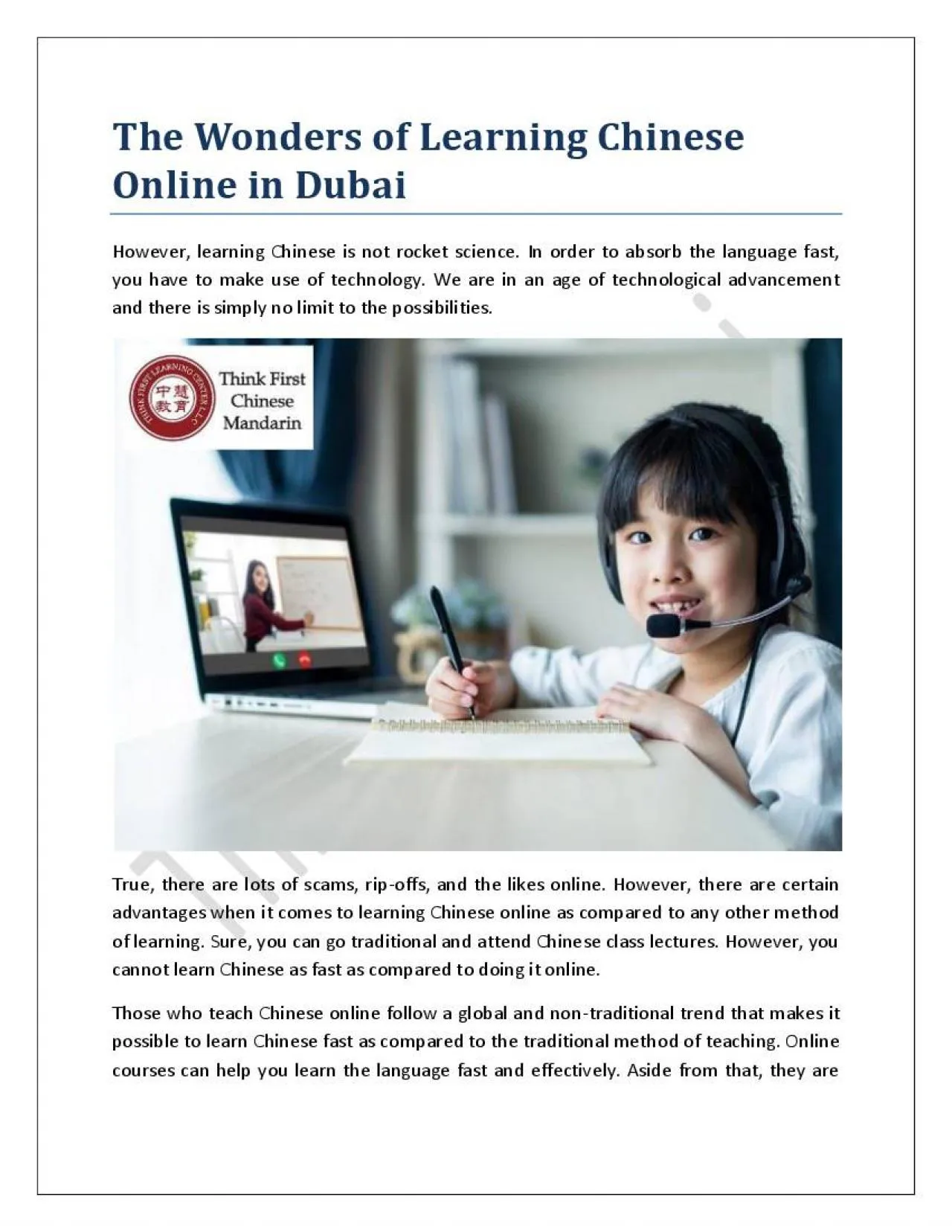 PDF-The Wonders of Learning Chinese Online in Dubai