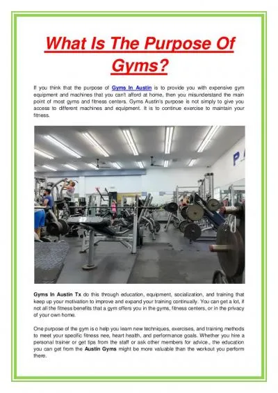 What Is The Purpose Of Gyms?