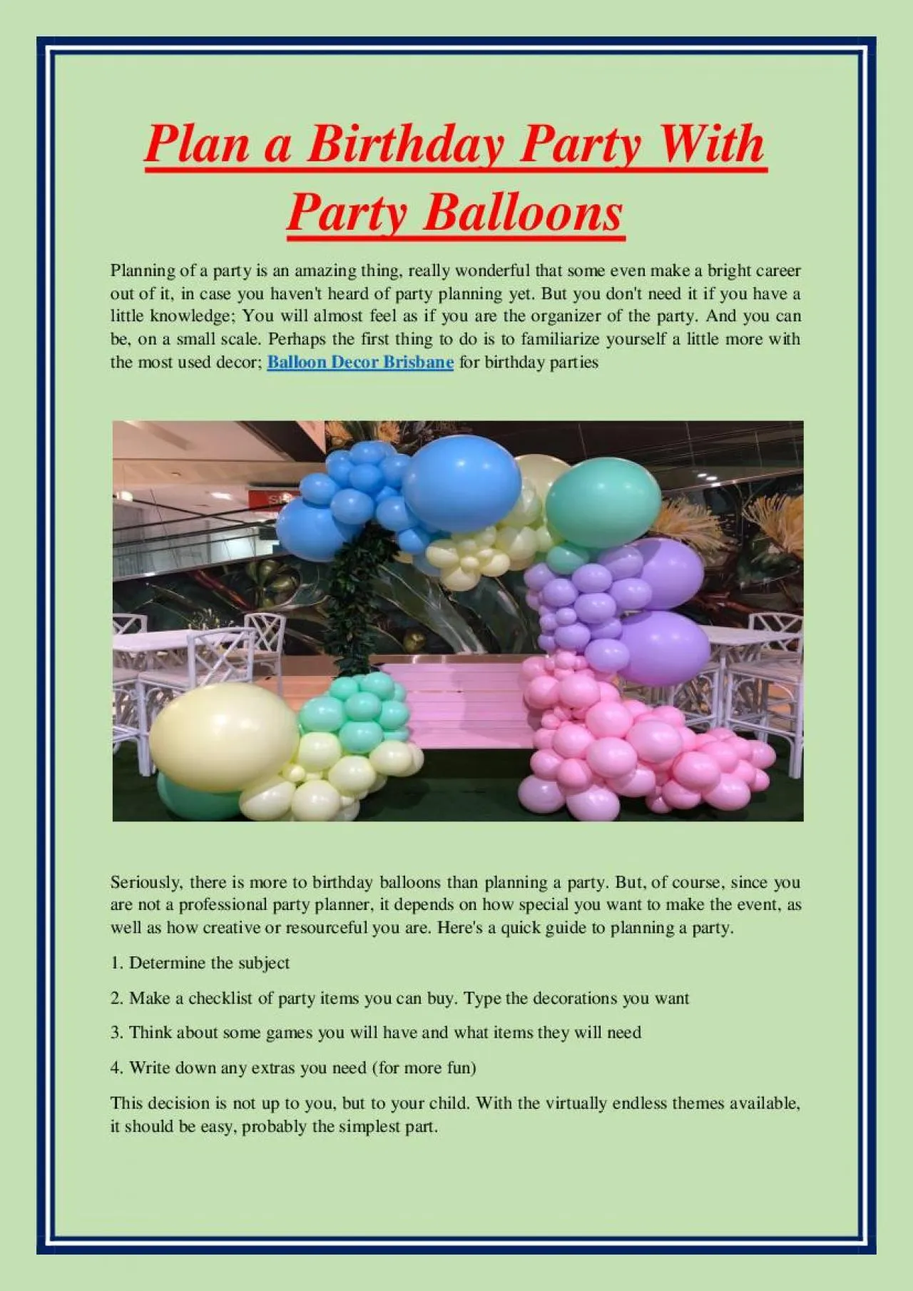 PDF-Plan a Birthday Party With Party Balloons