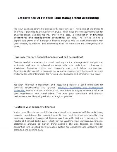 Importance Of Financial and Management Accounting