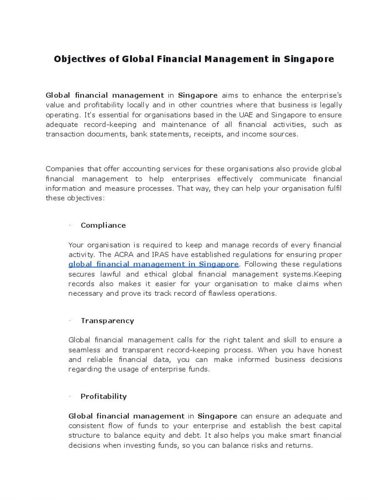 PDF-Objectives of Global Financial Management in Singapore